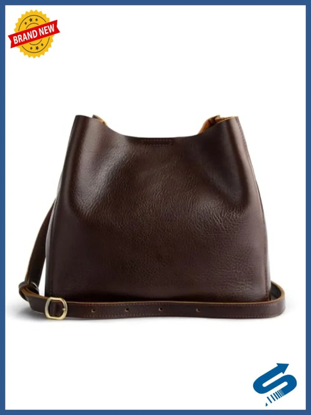Genuine Full Grain Leather Crossbody Bag Adjustable Strap Bucket Purse